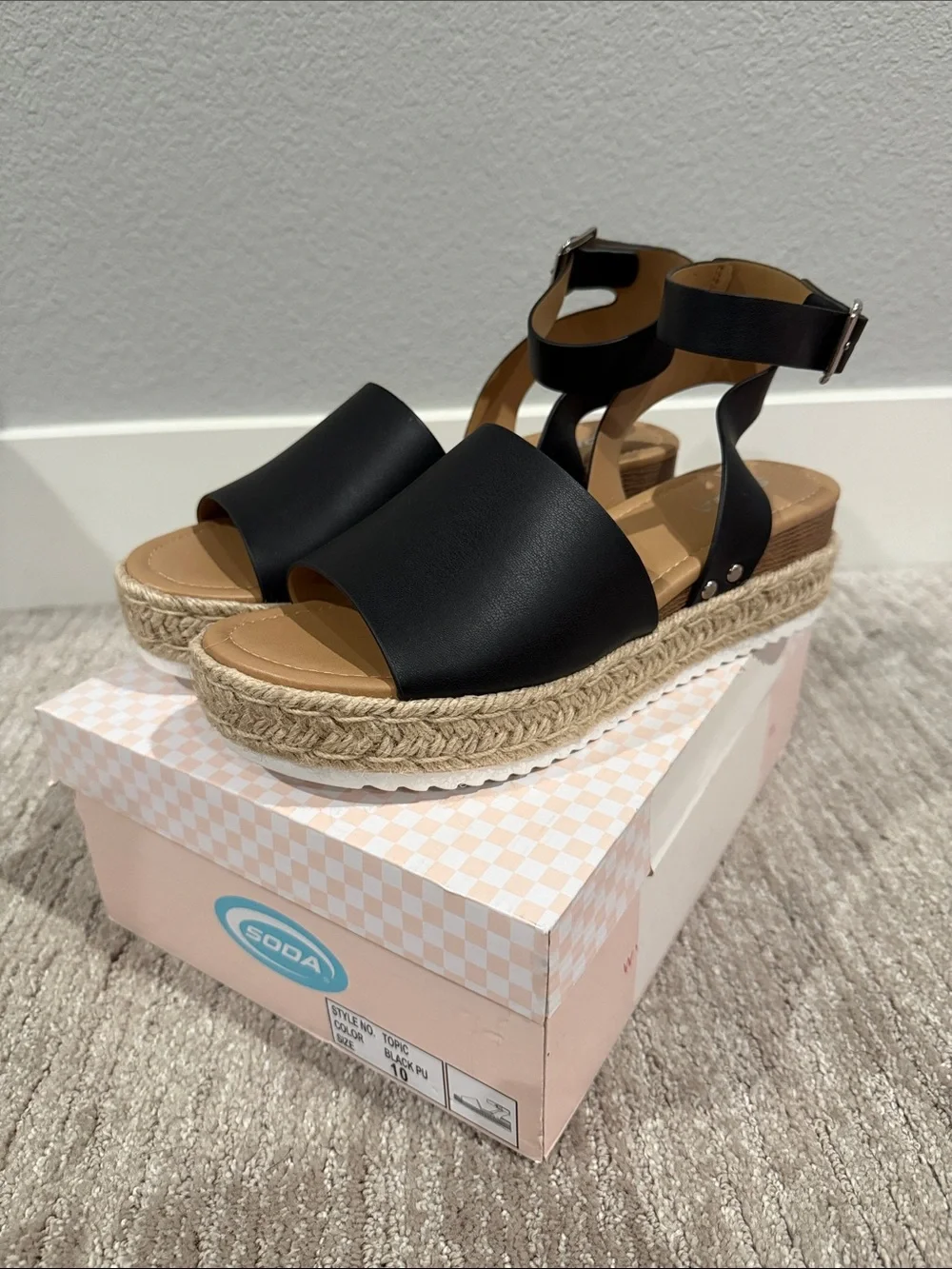 Soda Black Espadrille Platform Sandals with Ankle Wrap